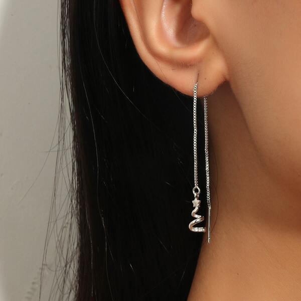 

Long Chain Drop Earrings, Silver