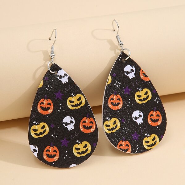 

Halloween Pumpkin Print Water Drop Earrings, Multicolor