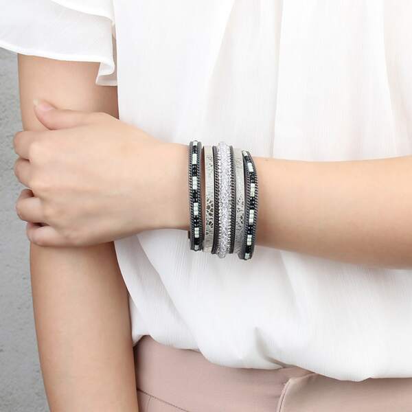 

Rhinestone Decor Layered Bracelet, Grey