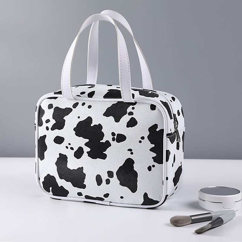 1pc Cow Pattern Storage Bag, Black and white