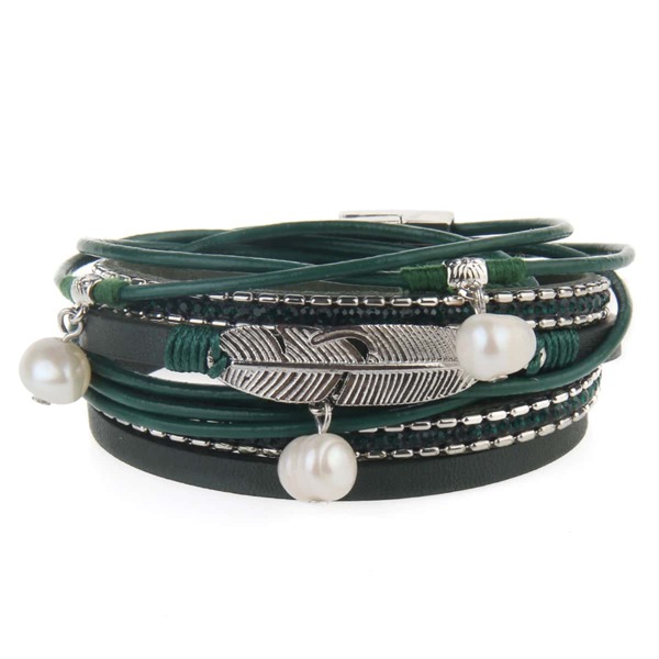 

Feather Decor Layered Bracelet, Green
