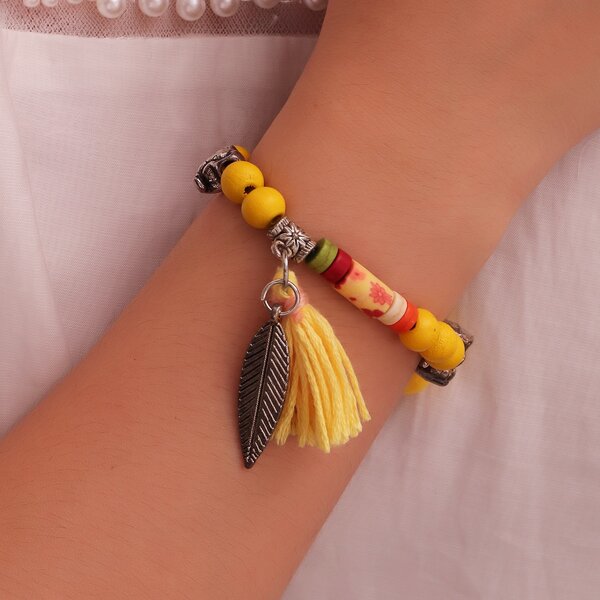 

Stone & Tassel Decor Bracelet, Yellow