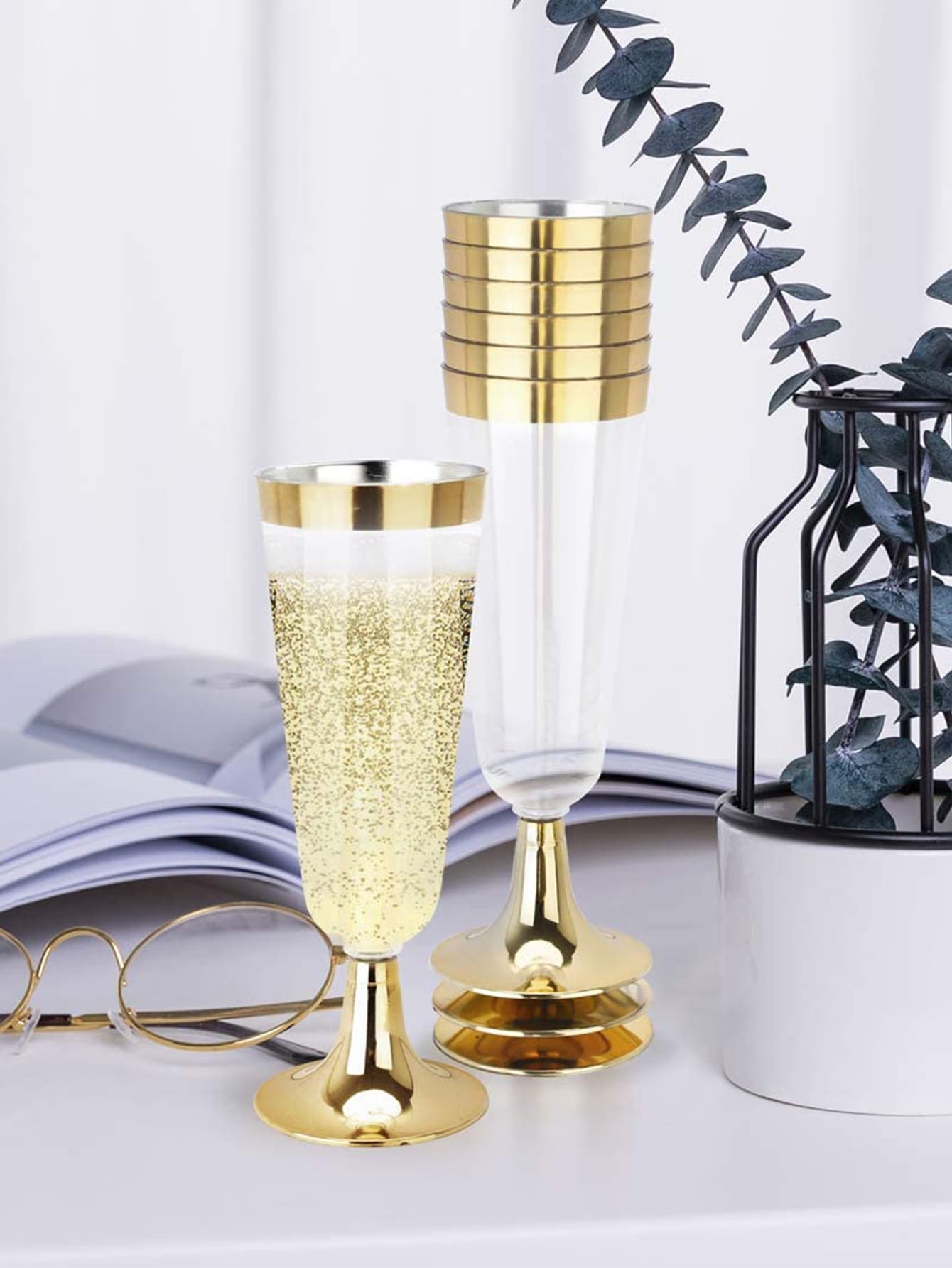 6pcs Disposable Plastic Champagne Glass - Gold - View 1