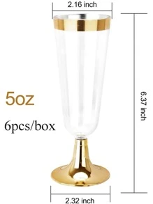 6pcs Disposable Plastic Champagne Glass - Gold - View 2