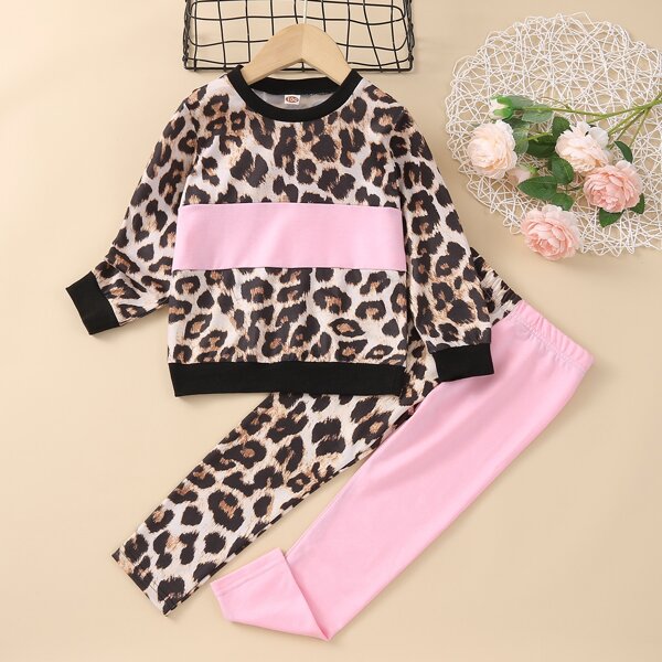 

Toddler Girls Leopard Print Colorblock Sweatshirt & Leggings, Multicolor