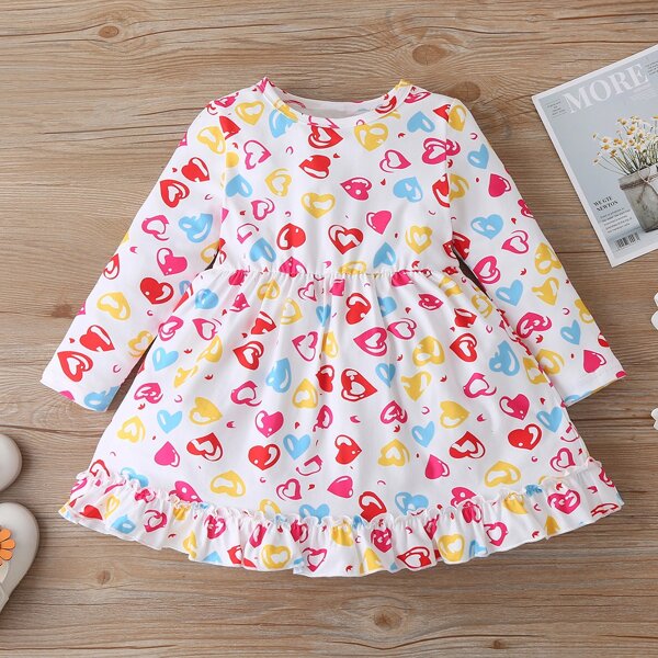 

Toddler Girls Heart Print Frilled Ruffle Hem Dress, Multicolor