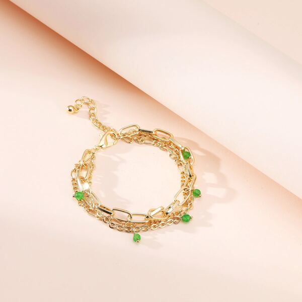 

Bead Decor Layered Bracelet, Gold