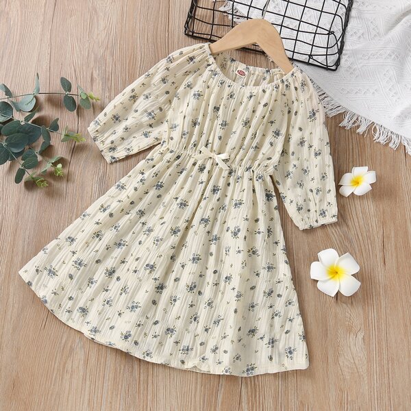 

Toddler Girls 1pc Ditsy Floral Ruched A-line Dress, Beige