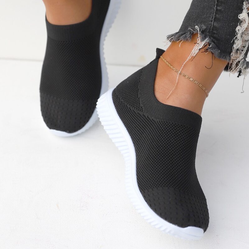 

Knit Detail Slip On Sneakers, Black