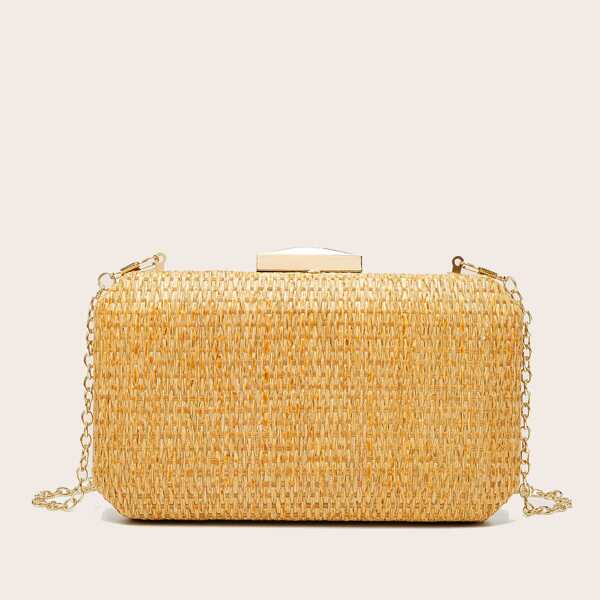 

Minimalist Straw Design Chain Box Bag, Gold