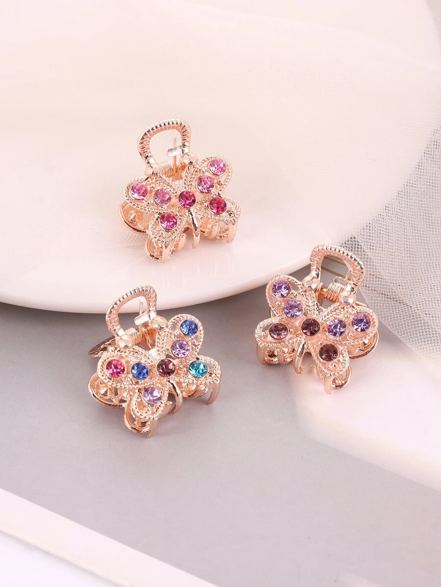 3入組閃鑽蝴蝶髮夾派對配件 - 彩色 - 查看 1