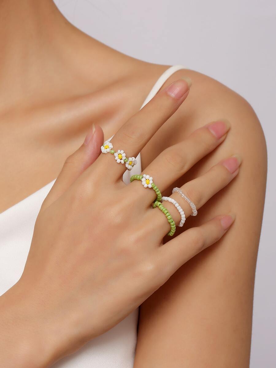 5入組串珠戒指 - 彩色 - 查看 1