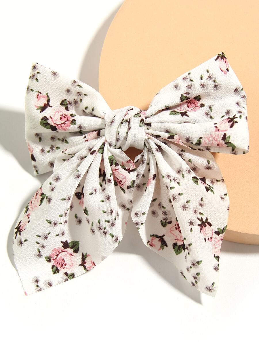 Floral Print Bow Knot Hair Clip Elegant - Multicolor - View 1