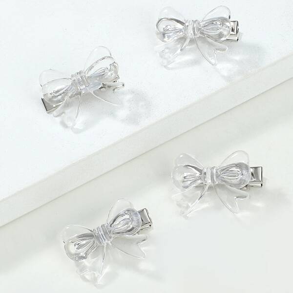 

4pcs Bow Knot Hair Clip, Clear