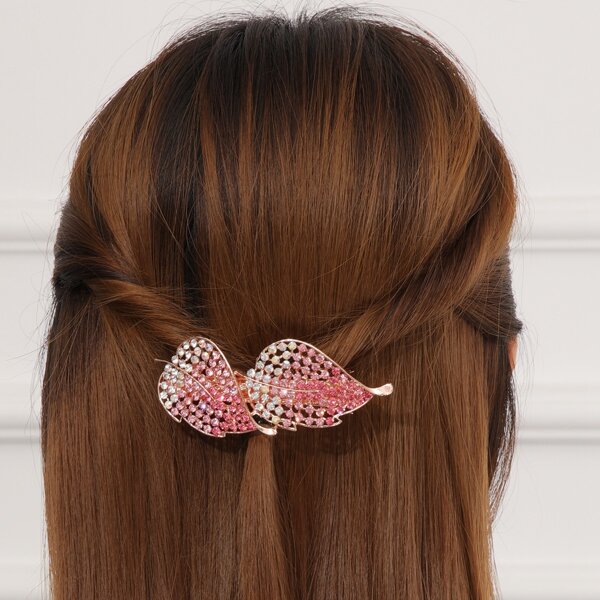 

Rhinestone Leaf Decor Hair Clip, Pink