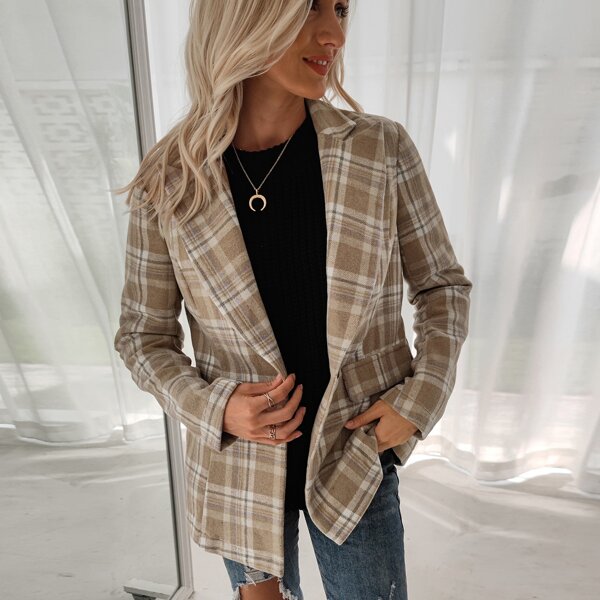

Tartan Pattern Single Button Wool-Mix Blazer, Multicolor