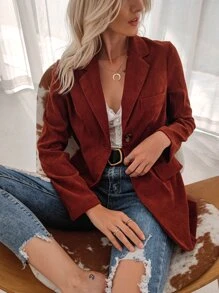 Blazer de cuello con solapa de pana - Óxido marrón - Ver 1