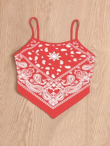 SHEIN VCAY Top de tirantes con estampado de paisley bajo hanky - Naranja - Ver 4