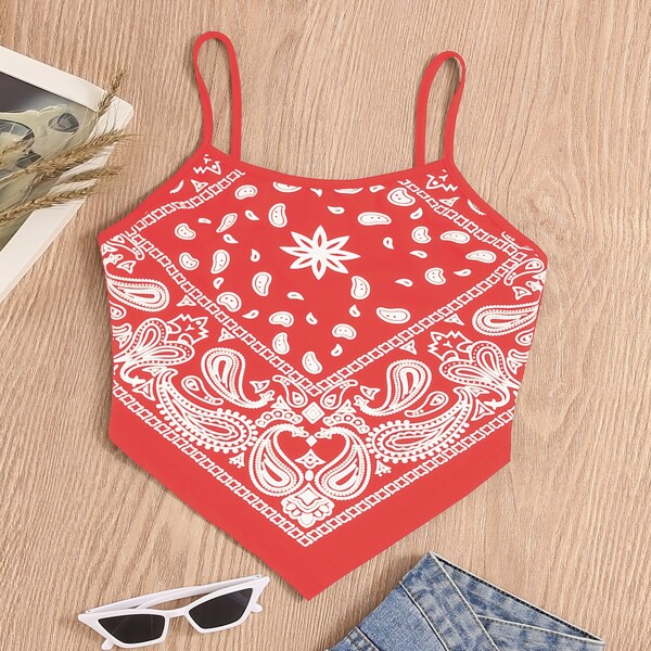 

Paisley Print Hanky Hem Cami Top, Orange
