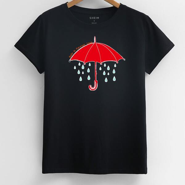 

Umbrella & Slogan Graphic Tee, Black