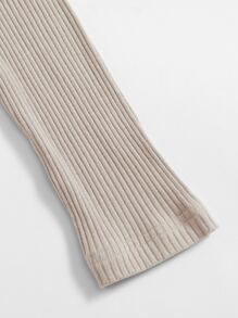 SHEIN EZwear V領羅紋針織短版上衣 - 杏色 - 查看 5