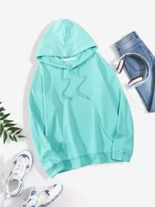 Sudadera con capucha con cordón con bolsillo delantero - Azul menta - Ver 1