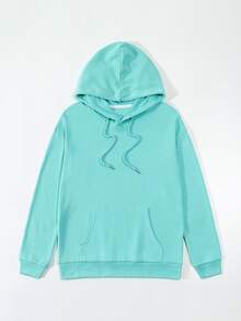 Sudadera con capucha con cordón con bolsillo delantero - Azul menta - Ver 3