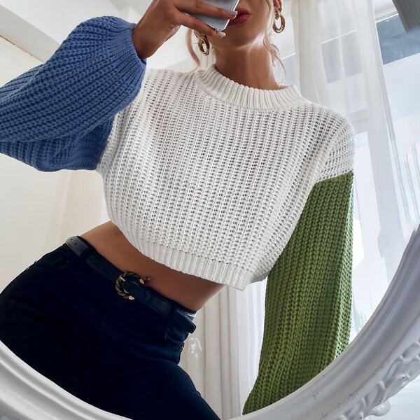 

Colorblock Round Neck Sweater, Multicolor