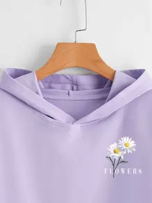 Floral And Letter Graphic Drawstring Crop Hoodie