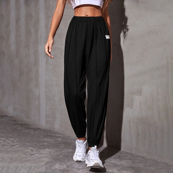 

Letter Patched Seam Detail Sweatpants, Black