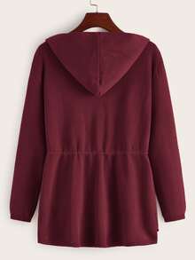 SHEIN LUNE Cárdigan con capucha con doble bolsillo con cordón - Burdeos - Ver 2