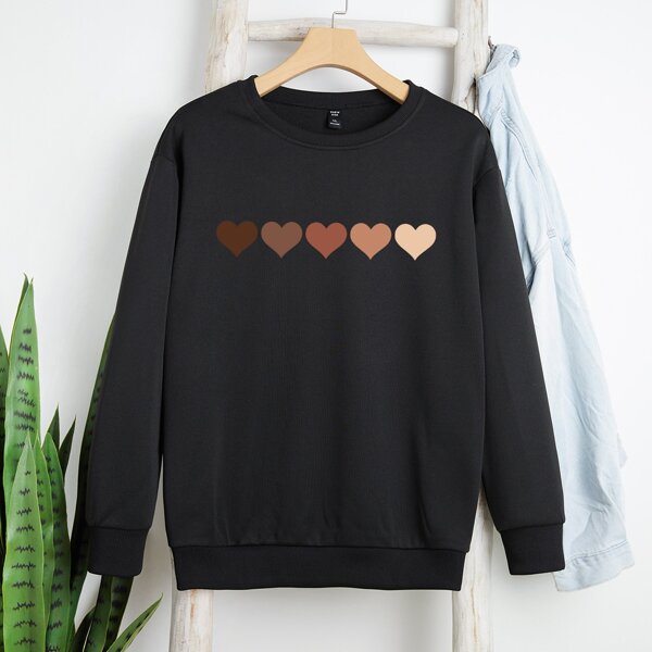 

Plus Heart Print Thermal Lined Sweatshirt, Black