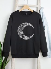 Sudadera con estampado de paisley y luna - Negro - Ver 1