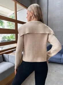 Áo len Mở Nút màu trơn Giải trí - Màu Khaki - Xem 2