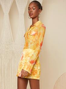 SHEIN Floral Print Flounce Sleeve Button Front Mesh Shirt - Multicolor - View 3