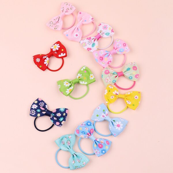 

12pcs Toddler Girls Bow Decor Hair Tie, Multicolor