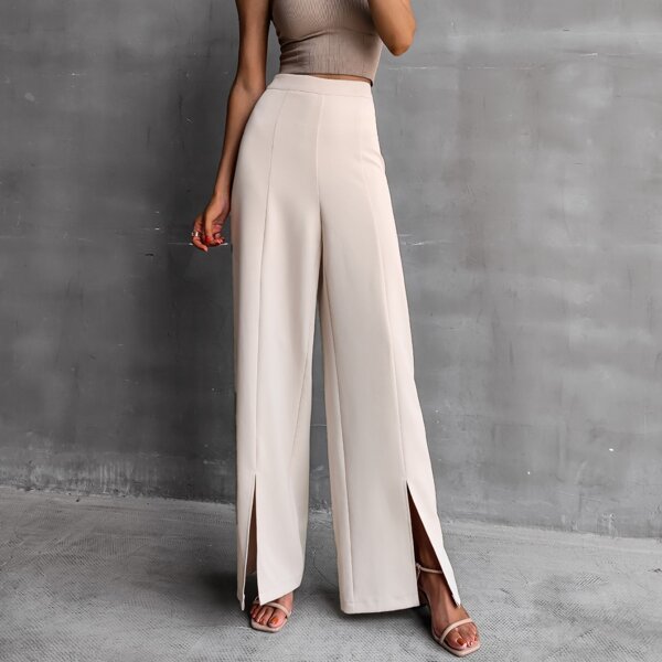 

Solid Split Hem Pants, Apricot