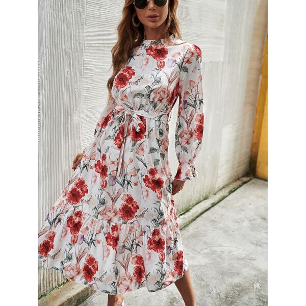 

Floral Print Ruffle Hem Dress, Multicolor