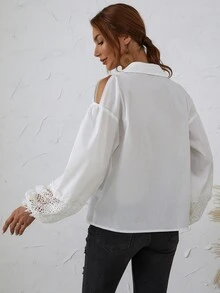 Camisa con botón delantero cuello cuello - Blanco - Ver 2