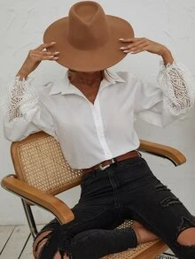 Camisa con botón delantero cuello cuello - Blanco - Ver 3