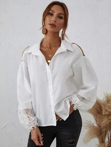 Camisa con botón delantero cuello cuello - Blanco - Ver 5