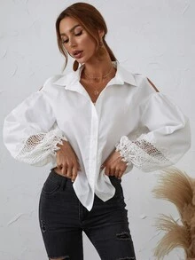 Camisa con botón delantero cuello cuello - Blanco - Ver 6