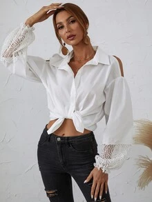 Camisa con botón delantero cuello cuello - Blanco - Ver 7