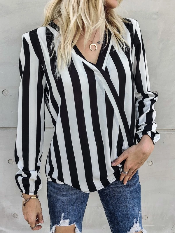 V-neck Striped Blouse
