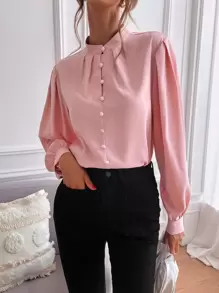 Chiquease Bishop Sleeve Button Up Blouse,Long Sleeve Tops Fall Cloth For Women - Baby Pink - View 4