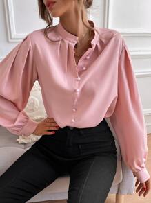 Chiquease Bishop Sleeve Button Up Blouse,Long Sleeve Tops Fall Cloth For Women - Baby Pink - View 6