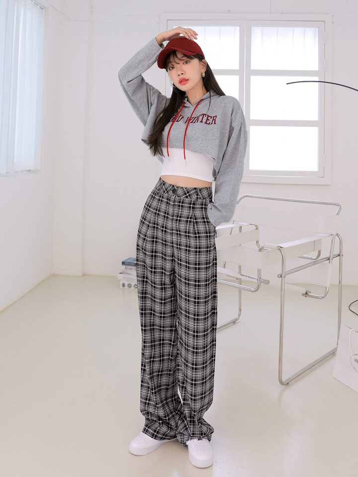 DAZY 文字グラフィック ドロップショルダー ドローストリング Tシャツなし DAZY 文字グラフィック ドロップショルダー クロップド丈
