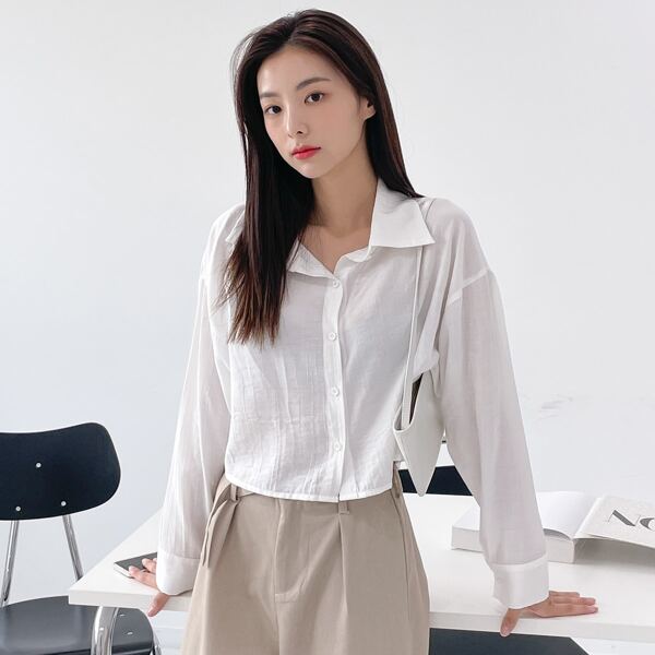 

Solid Drop Shoulder Blouse, White