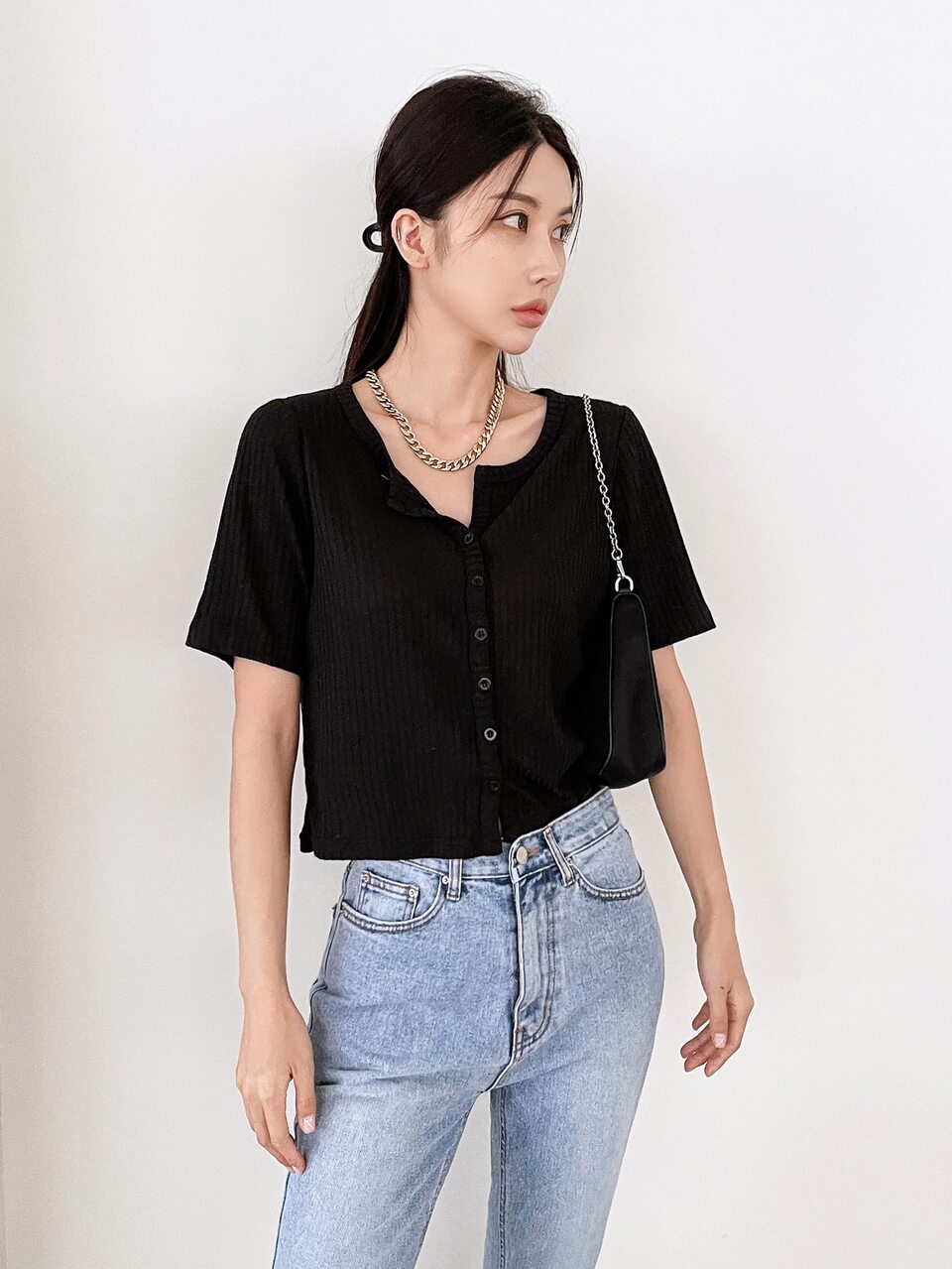 Solid Ribbed Knit Crop Tee Summer Preppy Tops