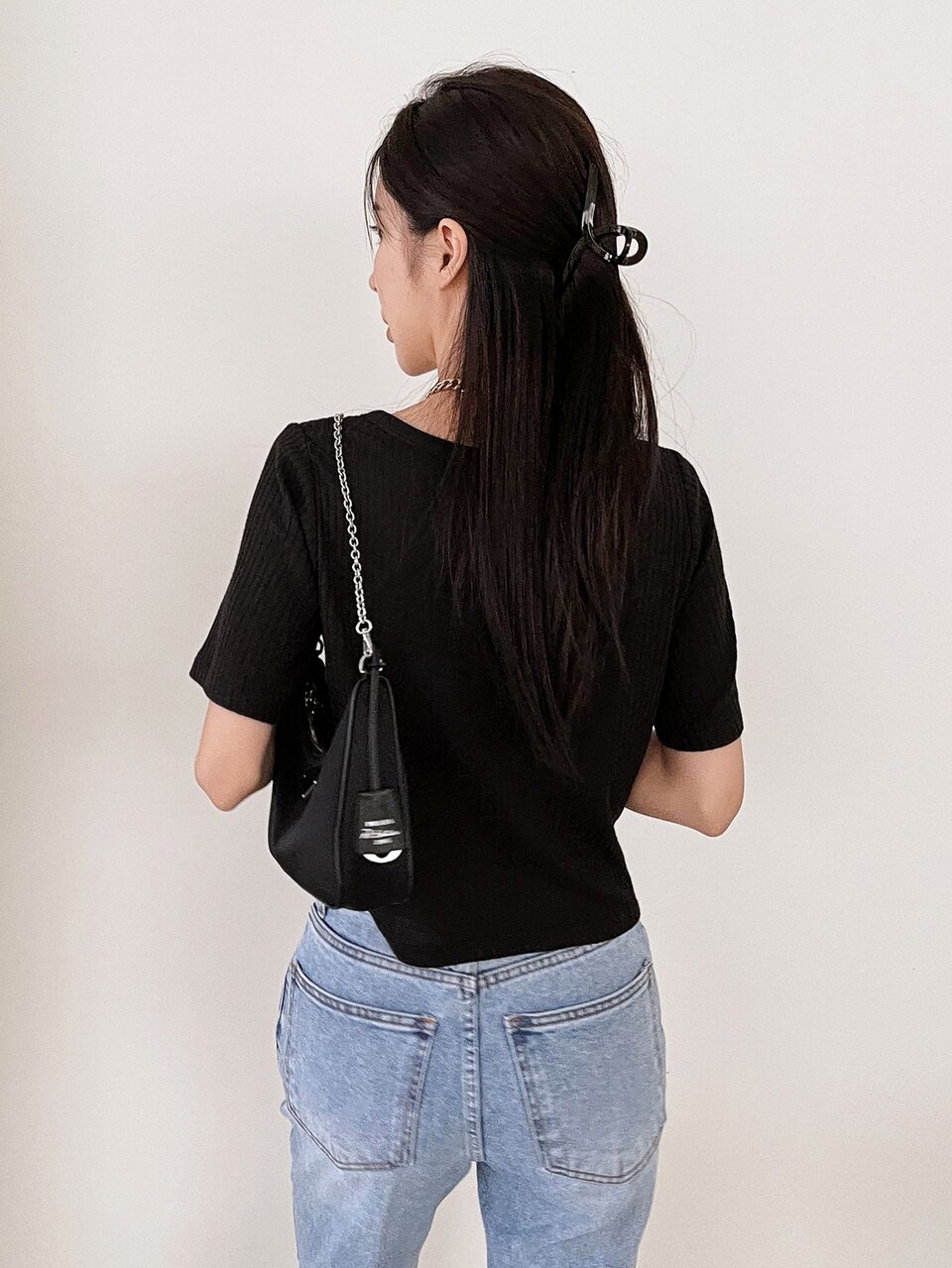Solid Ribbed Knit Crop Tee Summer Preppy Tops